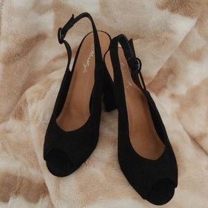 Sling Back Faux Suede Black Block Heel Misses Size 10